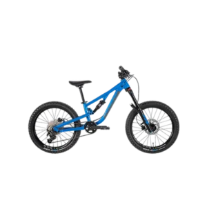 Blue, Fully 20-inch youth mountain bike with black wheels and a slim frame.