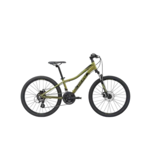 Olive green children’s trailer for 2 children with black tyres – side view on a white background.