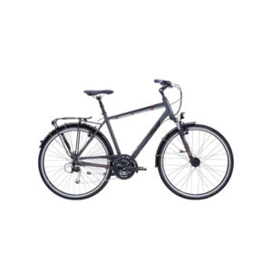 Black and grey Sport Fully city bike with mudguards and a rear luggage rack.