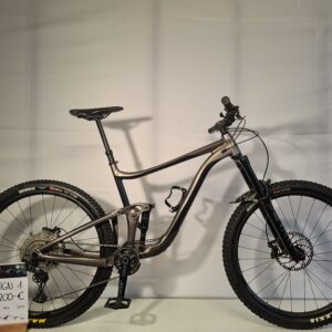 Ausgestelltes vollgefedertes Mountainbike Giant Reign 1 mit einem Schild: 1.200 Euro.